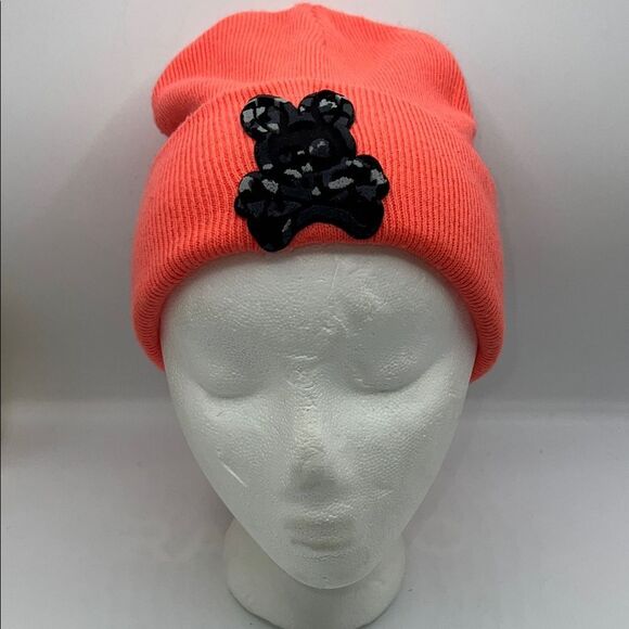 PSYCHO BUNNY Neon Coral Knit Beanie - Picture 2 of 8